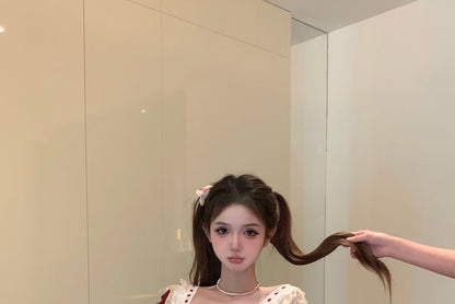 Ruffle Panel Top Floral Print High Cardigan Bow Sleeveless Striped Mini A-Line Skirt Waist Plaid /