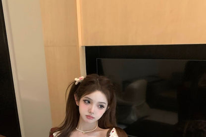 Ruffle Panel Top Floral Print High Cardigan Bow Sleeveless Striped Mini A-Line Skirt Waist Plaid /