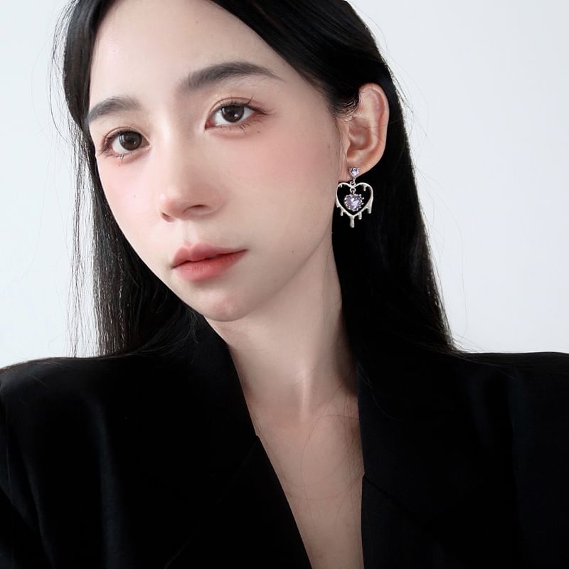Sterling Silver Drop 925 Heart Earring