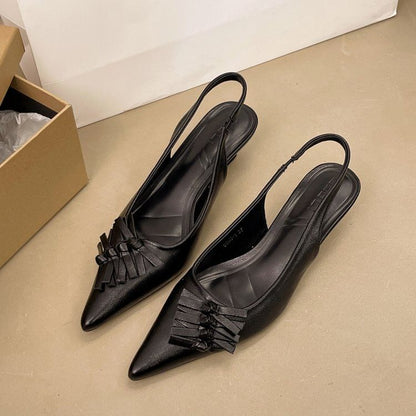 Slingback Sandals Heel Toe Pointed Kitten Leather Faux