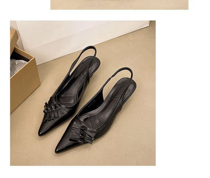 Slingback Sandals Heel Toe Pointed Kitten Leather Faux