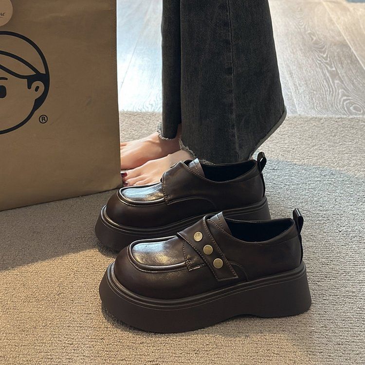 Shoes Strap Platform Leather Plain Faux Adhesive