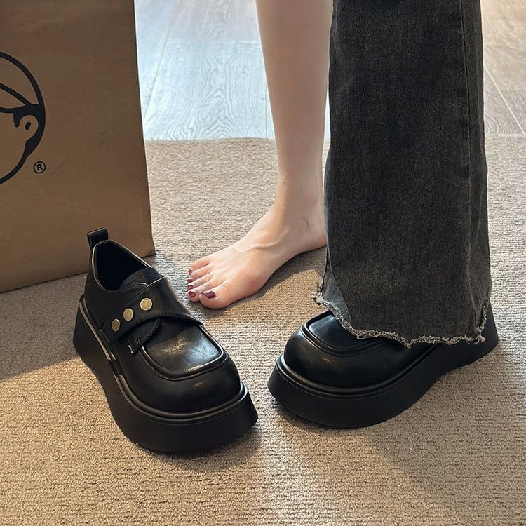 Shoes Strap Platform Leather Plain Faux Adhesive