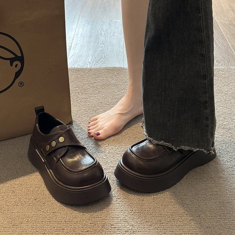 Shoes Strap Platform Leather Plain Faux Adhesive