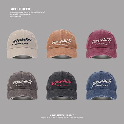 Distressed Embroidered Lettering Washed Cap Baseball