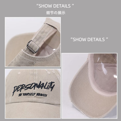 Distressed Embroidered Lettering Washed Cap Baseball