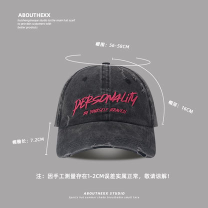 Distressed Embroidered Lettering Washed Cap Baseball