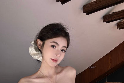 Waist Accent Tube High Plain Top Striped Bow Pants Wide / Crop Leg