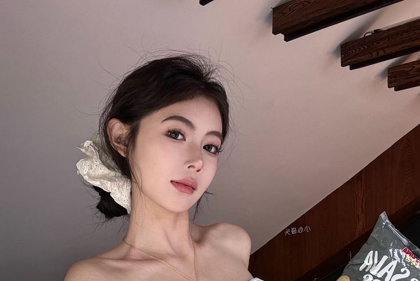 Waist Accent Tube High Plain Top Striped Bow Pants Wide / Crop Leg