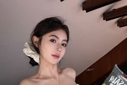 Waist Accent Tube High Plain Top Striped Bow Pants Wide / Crop Leg