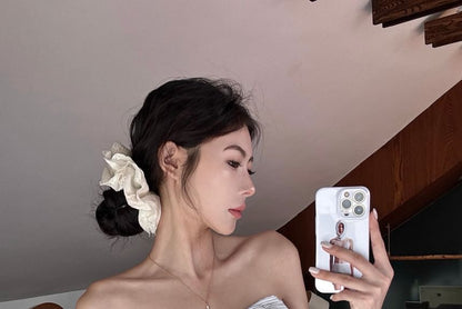 Waist Accent Tube High Plain Top Striped Bow Pants Wide / Crop Leg