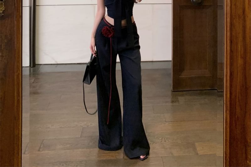 Two Top Tube Waist Leg Low Plain Crop Wide Tone / Pants Tie Front