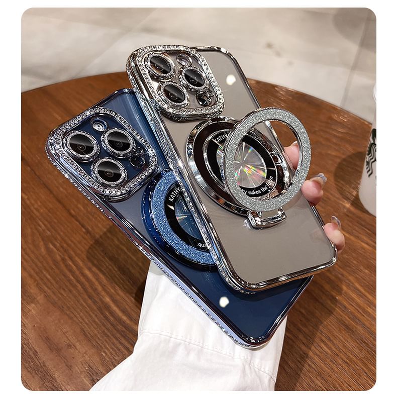 Case Magnetic Stand Rhinestone (Compatible MagSafe) with Transparent Phone