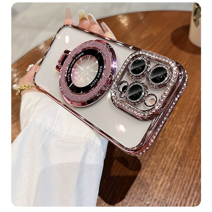 Case Magnetic Stand Rhinestone (Compatible MagSafe) with Transparent Phone