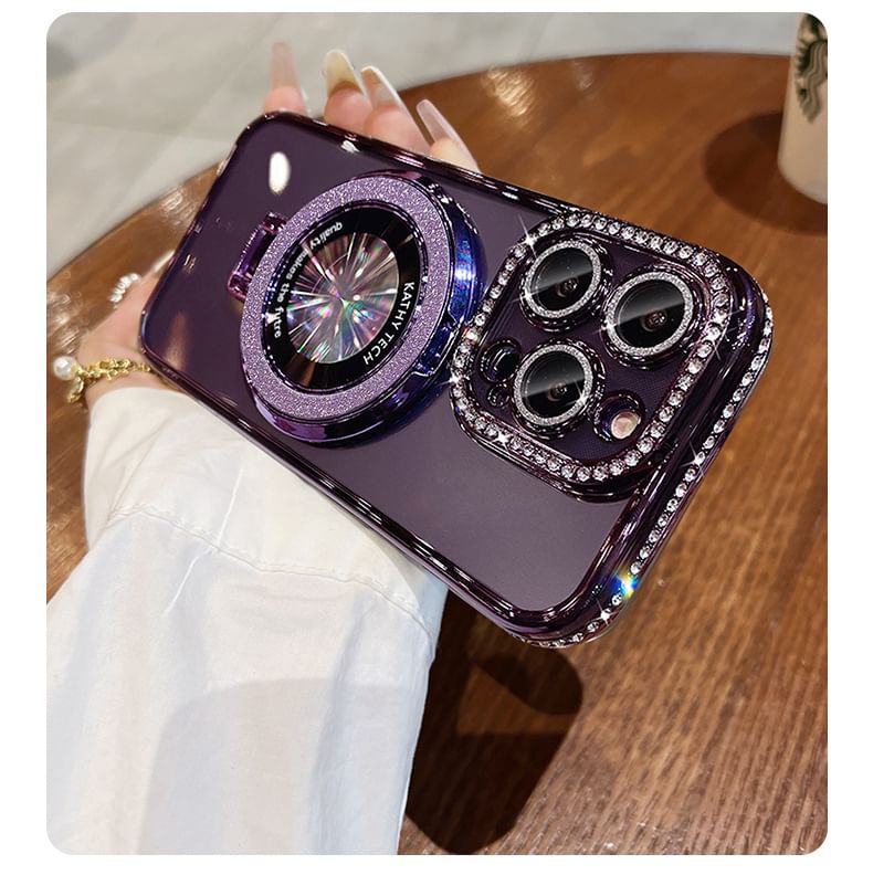 Case Magnetic Stand Rhinestone (Compatible MagSafe) with Transparent Phone