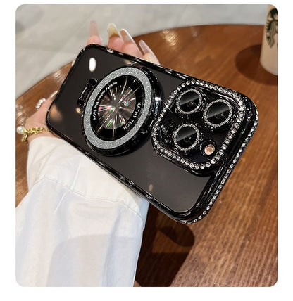Case Magnetic Stand Rhinestone (Compatible MagSafe) with Transparent Phone