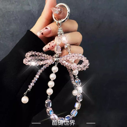 with Phone Pearl Lanyard Crystal Bow Strap Faux Pad