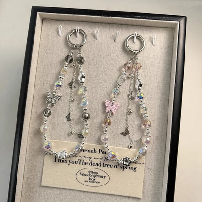 Strap Pearl Phone Butterfly Crystal Faux