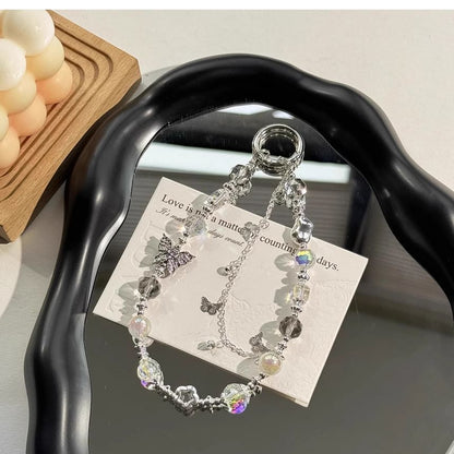 Strap Pearl Phone Butterfly Crystal Faux