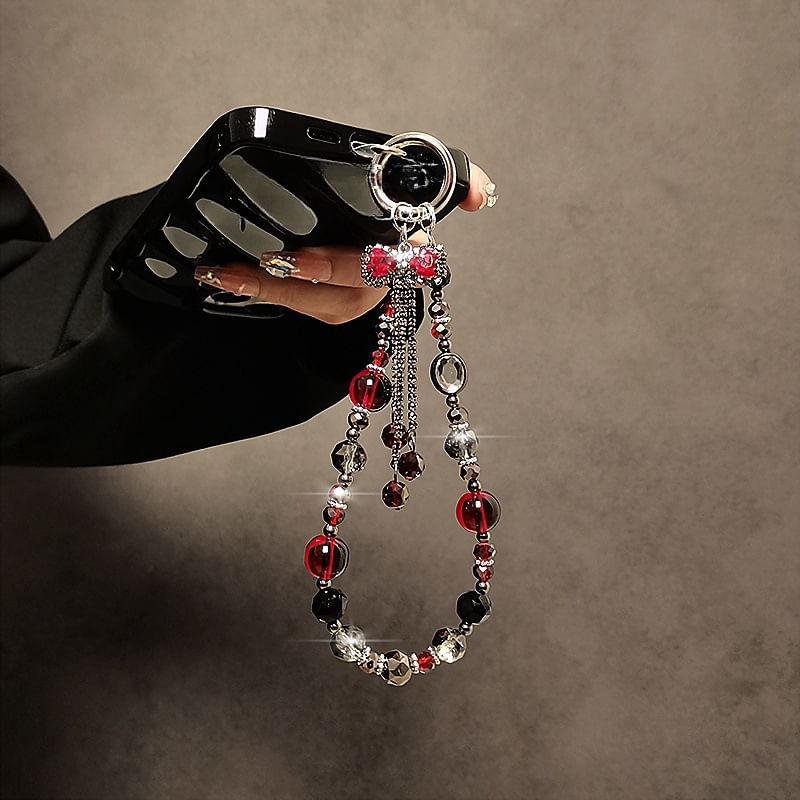 Phone Strap Bow Crystal Faux