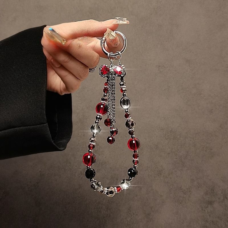 Phone Strap Bow Crystal Faux