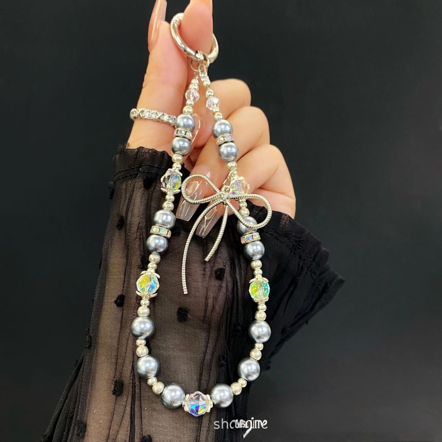Pad Bow Phone Faux with Pearl Lanyard Strap