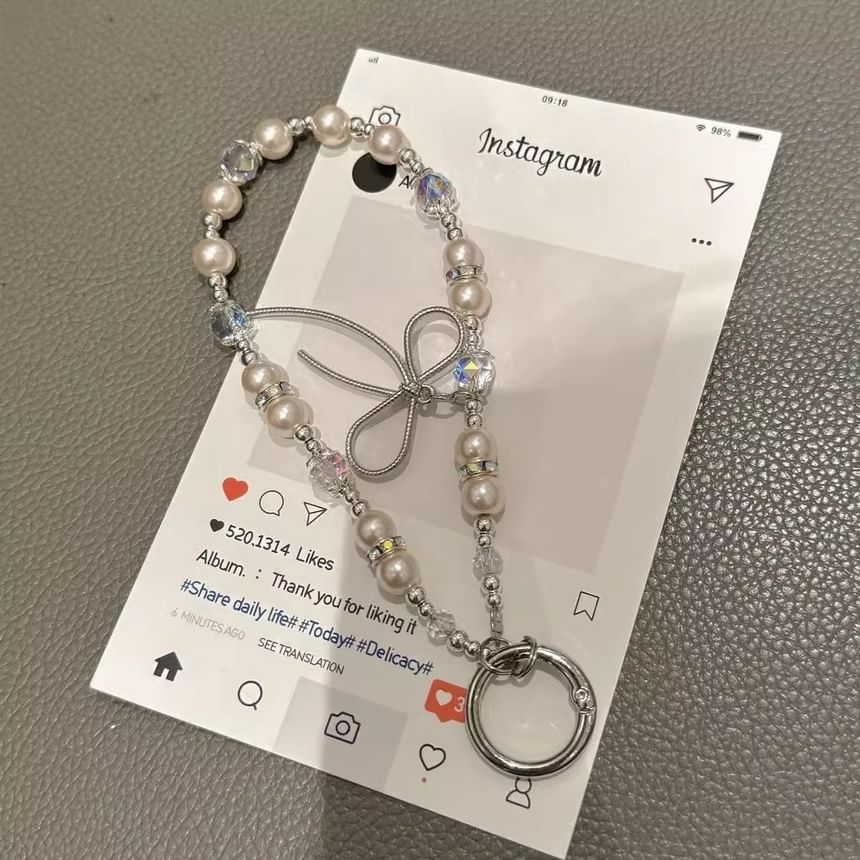 Pad Bow Phone Faux with Pearl Lanyard Strap