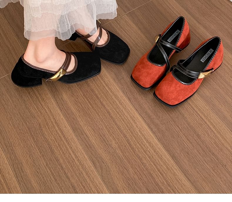 Heel Square Jane Chunky Trim Pumps Contrast Mary Toe