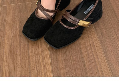 Heel Square Jane Chunky Trim Pumps Contrast Mary Toe