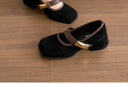 Heel Square Jane Chunky Trim Pumps Contrast Mary Toe