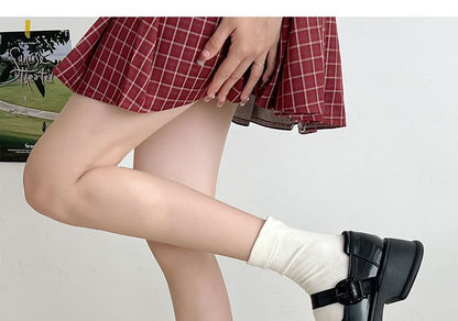 Faux Mary Jane Plain Buckled Platform Leather Shoes