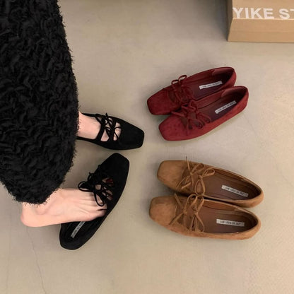 Accent Plain Toe Flats Mary Square Bow Jane