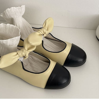 Toe Mary Flats Leather Bow Cap Jane Faux Accent