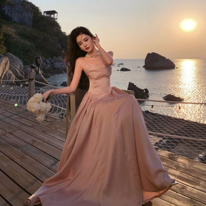 Gown A-Line Evening Plain Strap Spaghetti