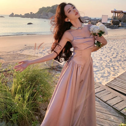 Gown A-Line Evening Plain Strap Spaghetti