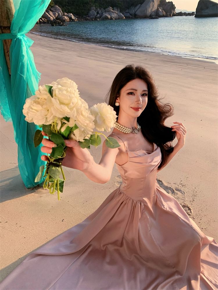 Gown A-Line Evening Plain Strap Spaghetti