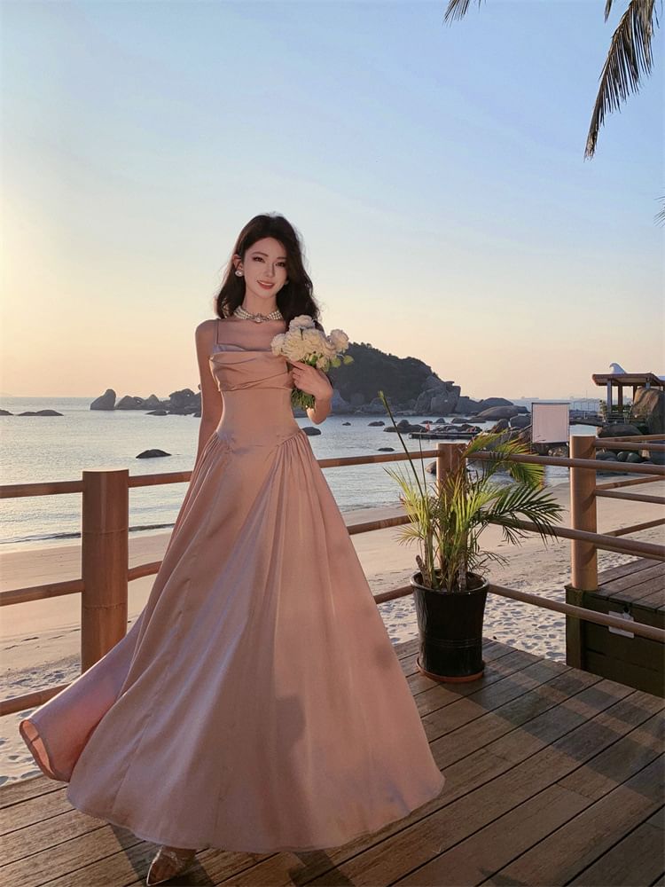 Gown A-Line Evening Plain Strap Spaghetti