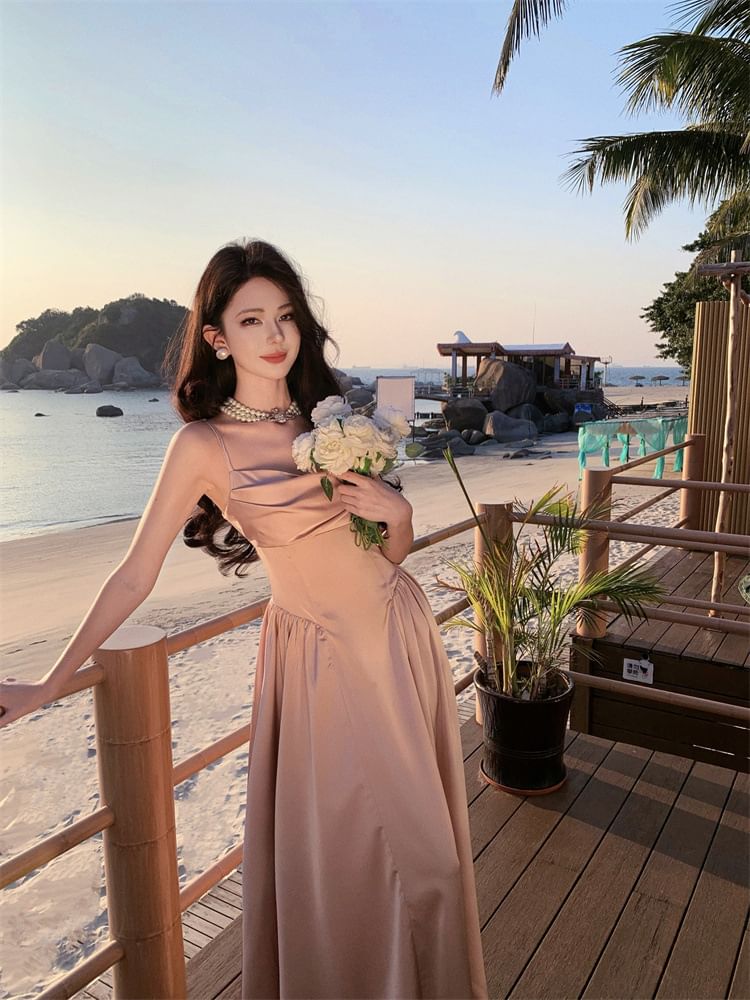 Gown A-Line Evening Plain Strap Spaghetti