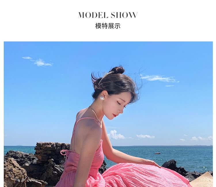 Strap Textured Plain Maxi A-Line Dress Spaghetti