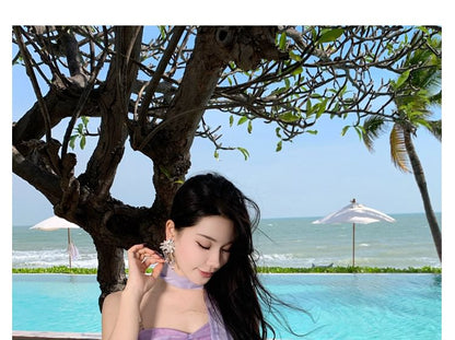 Dress A-Line Strap Spaghetti Tie-Dye V-Neck Mini