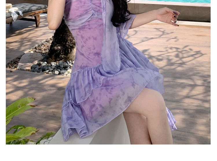 Spaghetti V-Neck Tie-Dye Dress Strap Mini A-Line