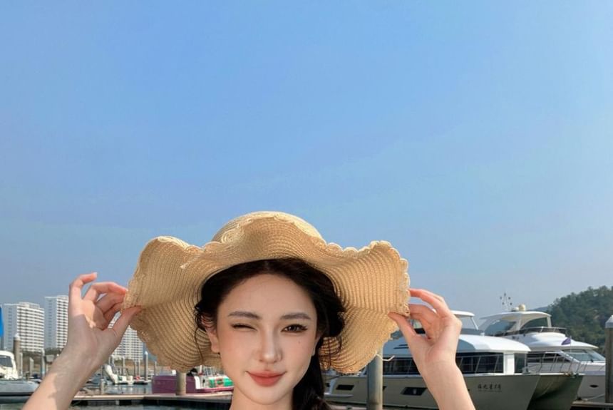 A-Line Plain Spaghetti Scoop Trim Dress Strap Neck Maxi Ruffle