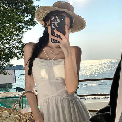 Plain Ruched Maxi Spaghetti Strap Dress A-Line