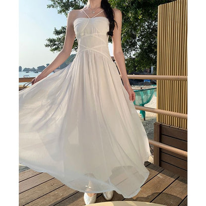 Plain Ruched Maxi Spaghetti Strap Dress A-Line