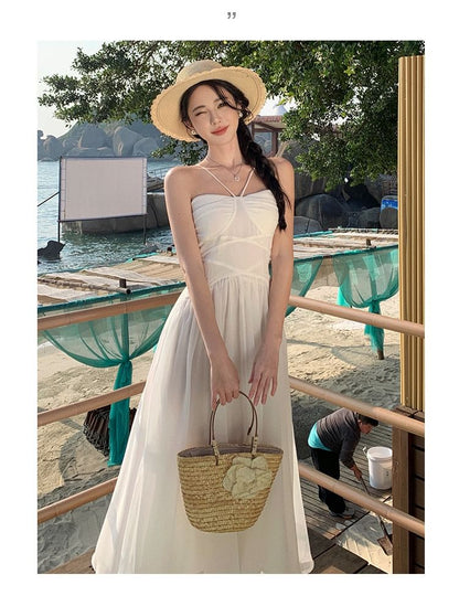 Plain Ruched Maxi Spaghetti Strap Dress A-Line