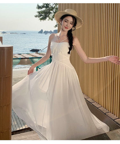 Plain Ruched Maxi Spaghetti Strap Dress A-Line