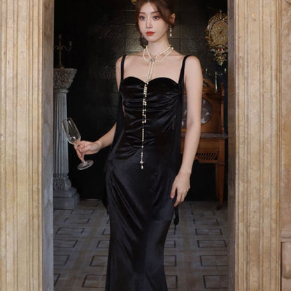 Spaghetti Ruched Maxi Dress Sheath Plain Sweetheart Strap Neck