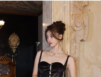 Spaghetti Ruched Maxi Dress Sheath Plain Sweetheart Strap Neck