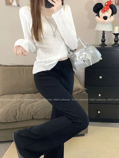 Rise Pants Plain Mid Flared