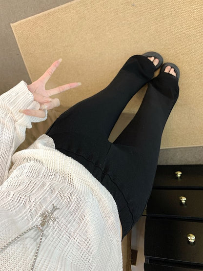 Rise Pants Plain Mid Flared